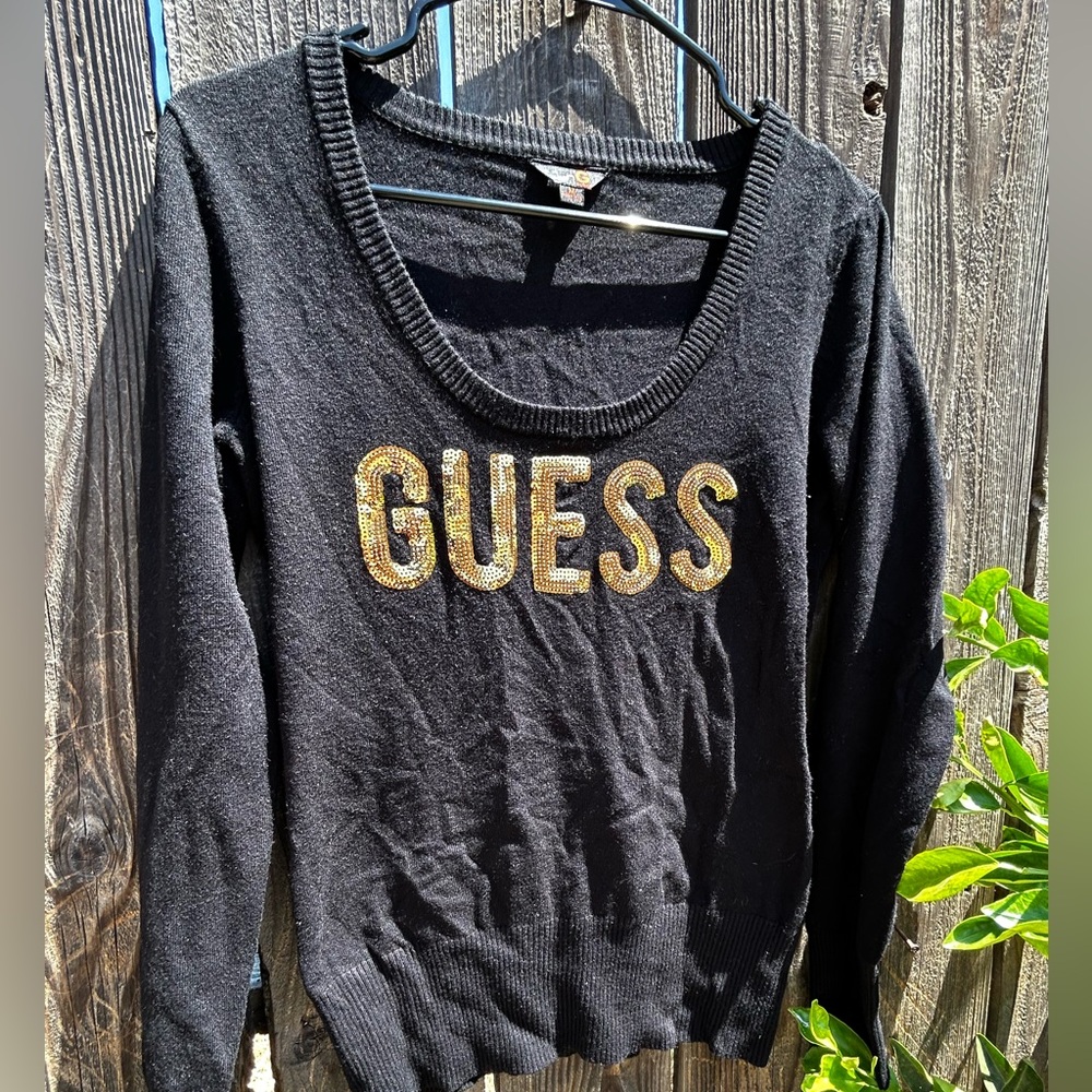 GUESS Black Sweater with Gold Lettering